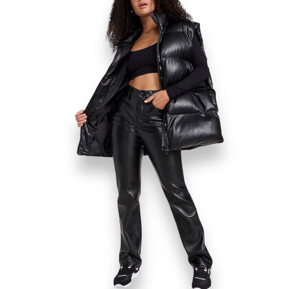 Good American Vest WMNS XS/S Black Puffer Oversized Baggy Faux‎ Leather Gorpcore